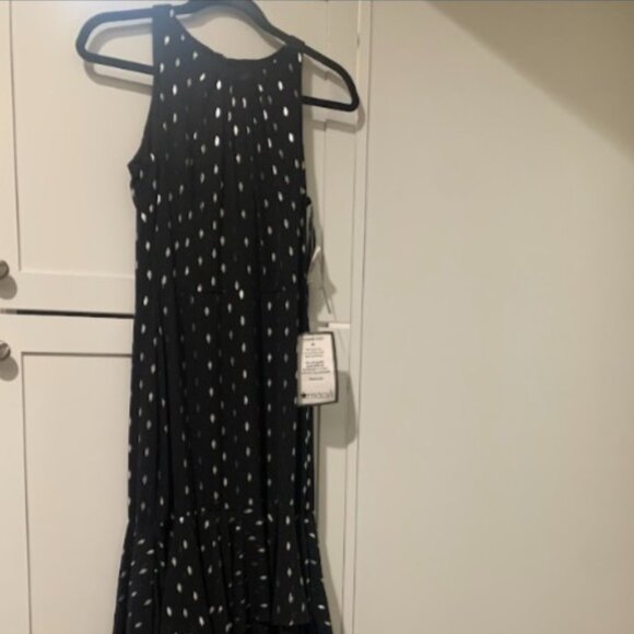 NWT Betsy & Adam Clipped Dot Chiffon Dress Size 6, Black with Metallic Detail - Picture 3 of 7